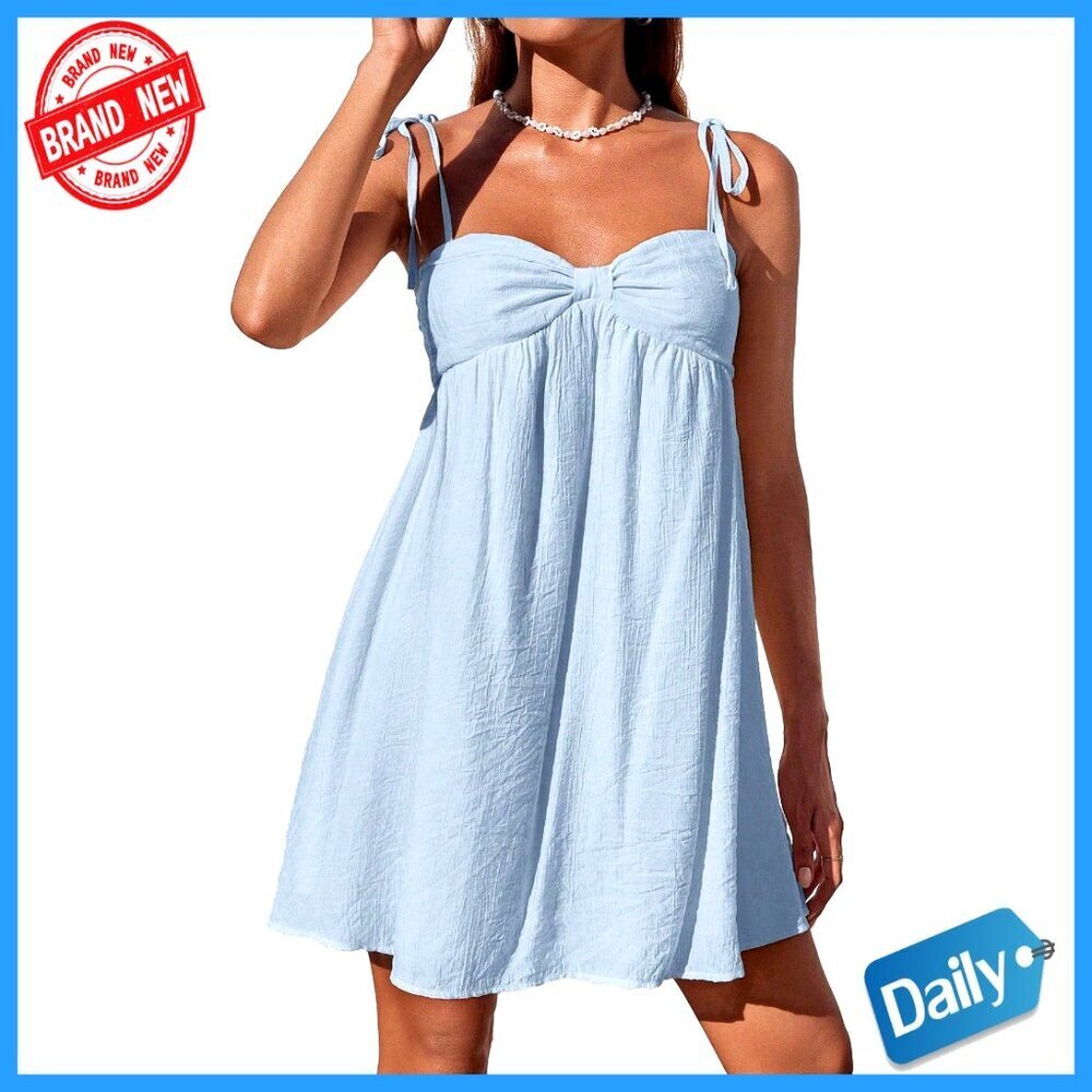 Flowy Mini Slip Dress with Adjustable Spaghetti Straps, A-Line Summer Casual